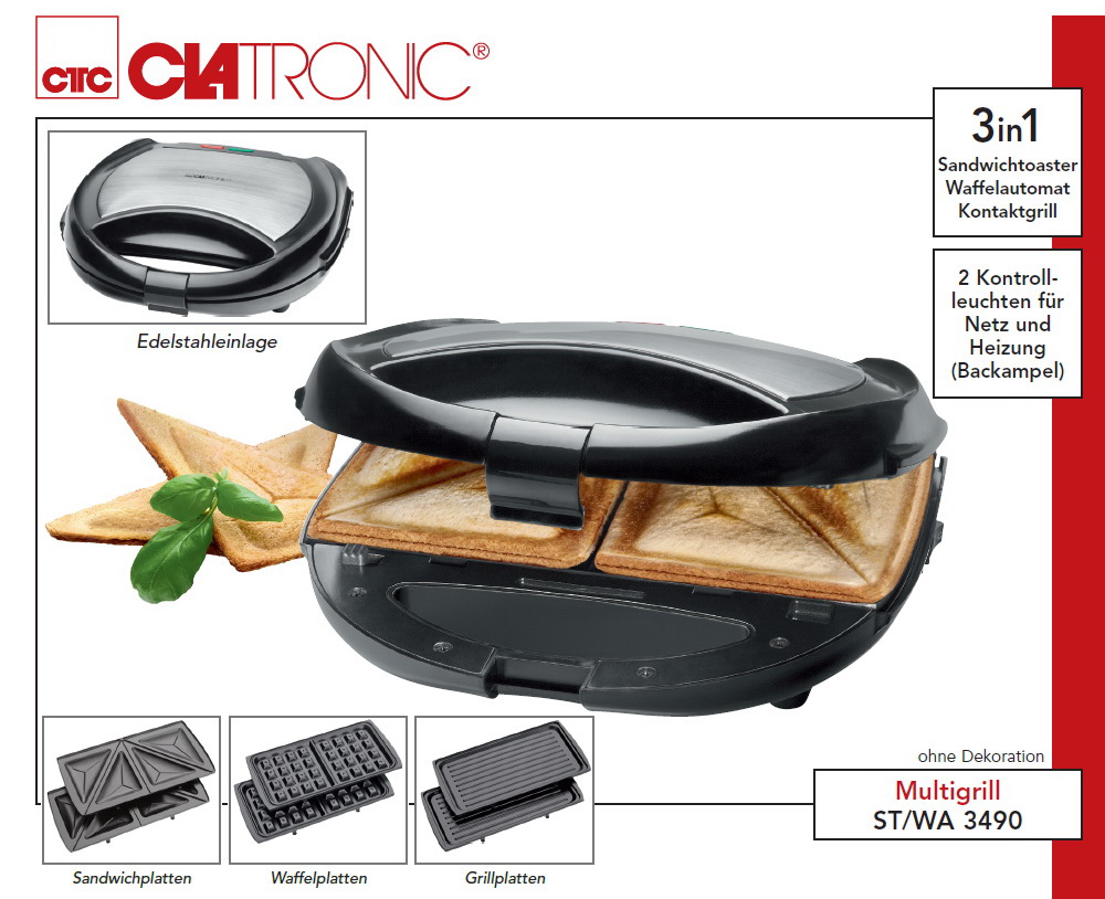 3in1 Multigrill Waffeleisen Sandwichtoaster Kontaktgrill Grill SandwichMaker eBay